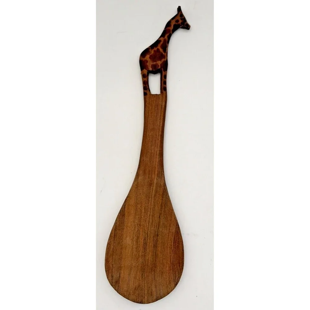 Vintage Hand Carved African Wood Spoon Giraffe